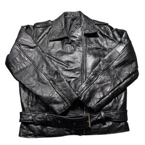 Vintage Black Leather Mens Biker Jacket Size Large ( Check Measurements)